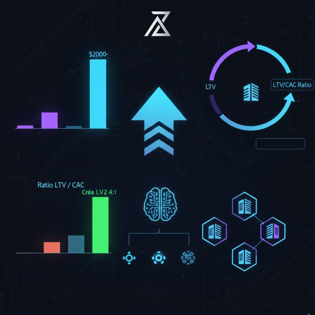 Graphique illustrant le ratio LTV/CAC ou la consolidation M&A